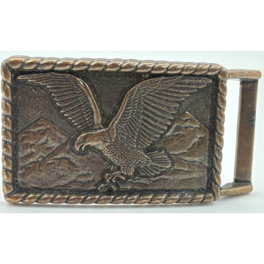 Flying American Eagle &‎ Mountains Vintage Brass Belt Buckle Patriotic USA